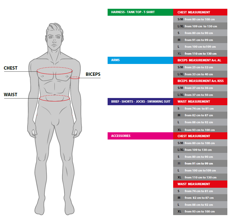 guide des tailles marque Sparta's Harness